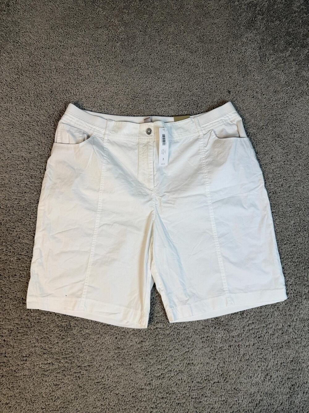 Chico's Shorts Womens 3 Optic White Bermuda Cotton Spandex 8.5 In Inseam Pockets